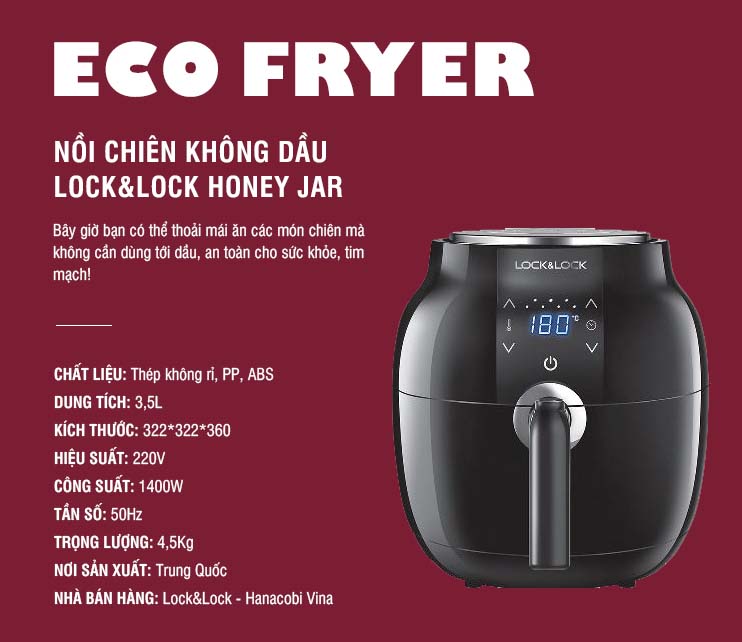 Nồi chiên không dầu Lock&Lock Honey Jar EJF341BLK