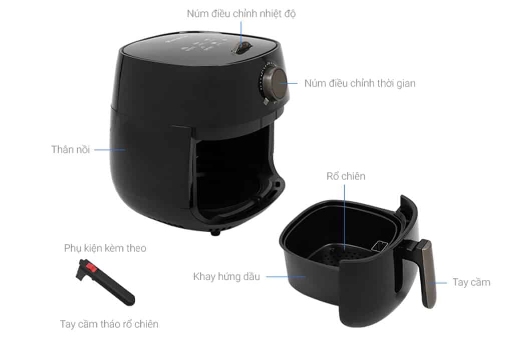 Cấu tạo bên trong và bên ngoài của nồi chiên không dầu Cấu tạo bên trong và bên ngoài của nồi chiên không dầu