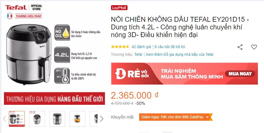 Review nồi chiên không dầu Tefal EY401D15