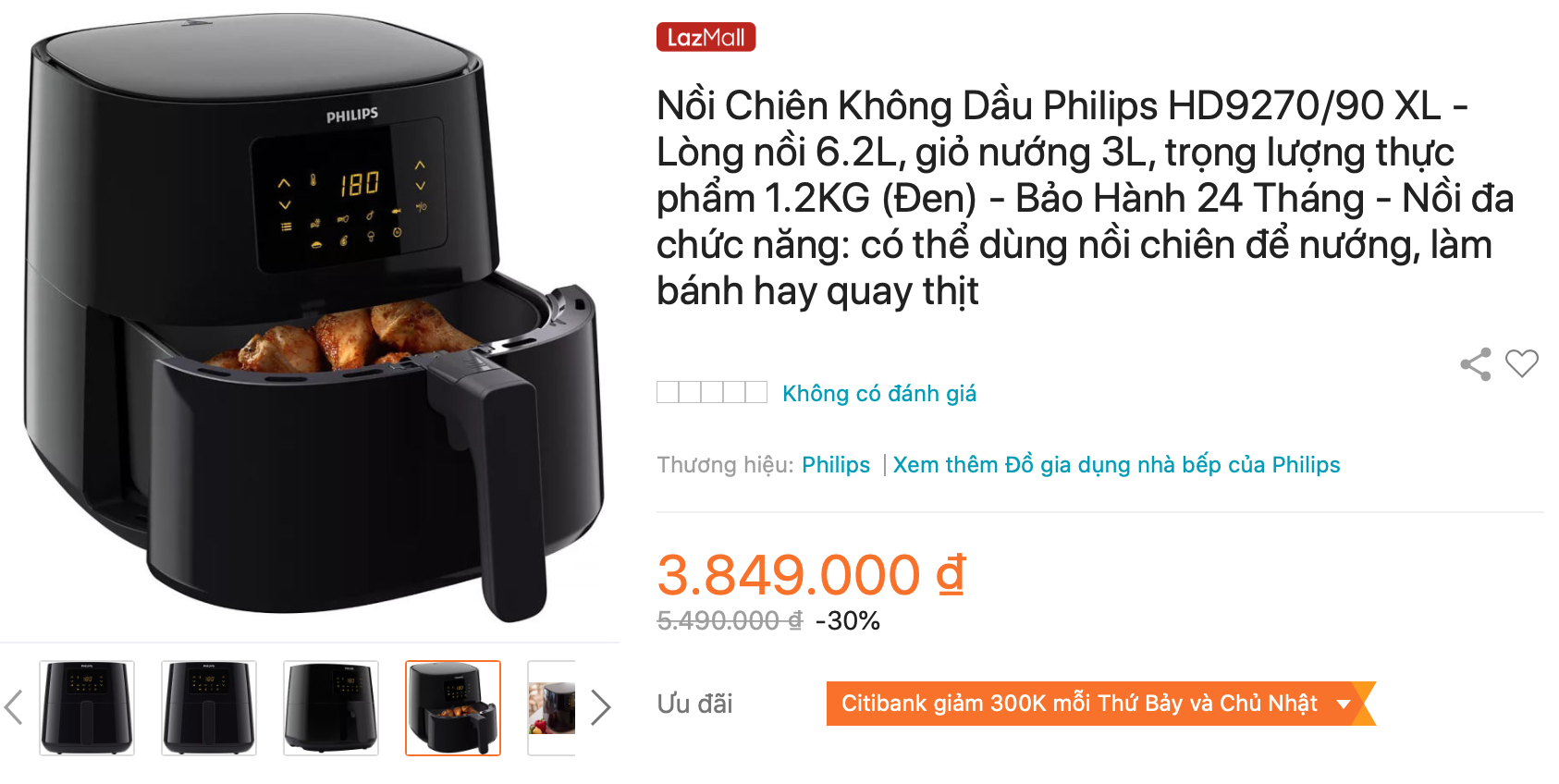 Địa chỉ mua sắm nồi chiên không dầu Philips HD9270/90