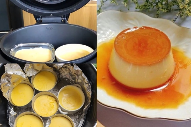Làm bánh flan bằng nồi chiên không dầu-mách bạn 2 cách siêu ngon, bánh mềm mịn, không bị rỗ 15 Làm bánh flan bằng nồi chiên không dầu 6