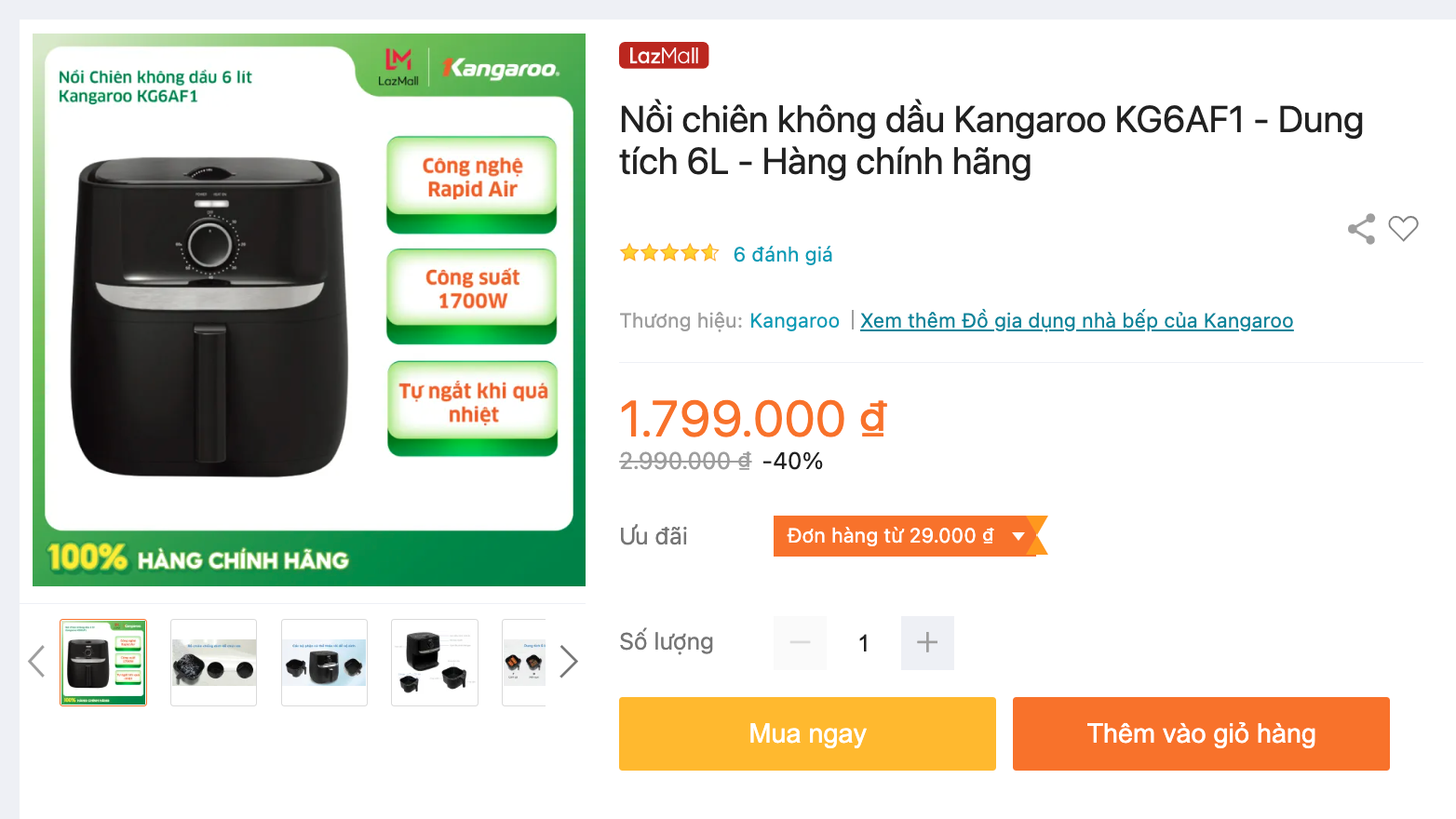 Nồi chiên không dầu Kangaroo KG6AF1