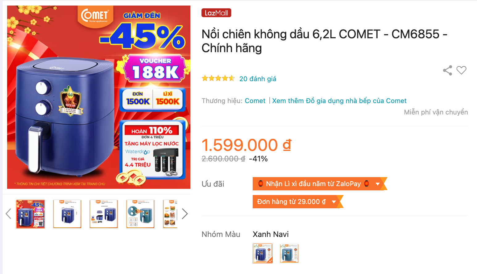 Nồi chiên không dầu Comet CM6855