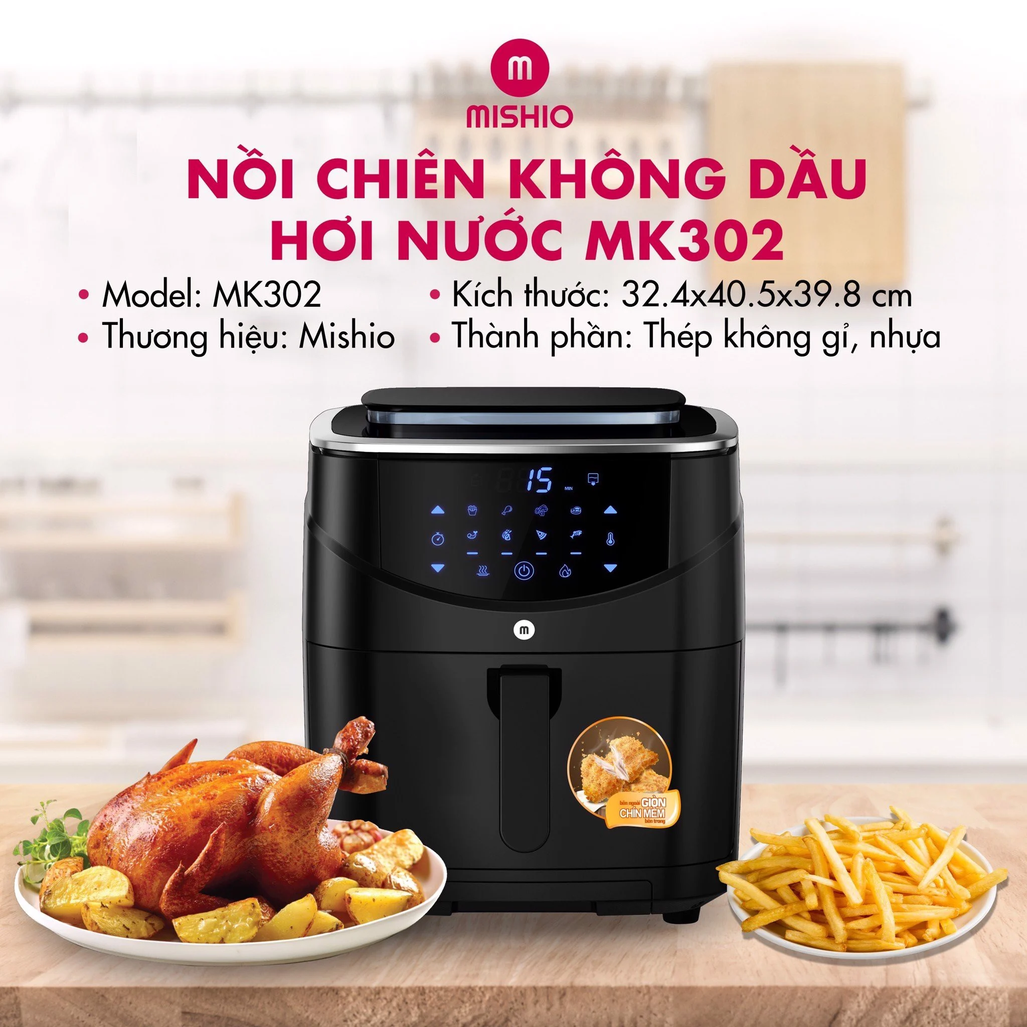 nồi chiên không dầu Mishio MK302