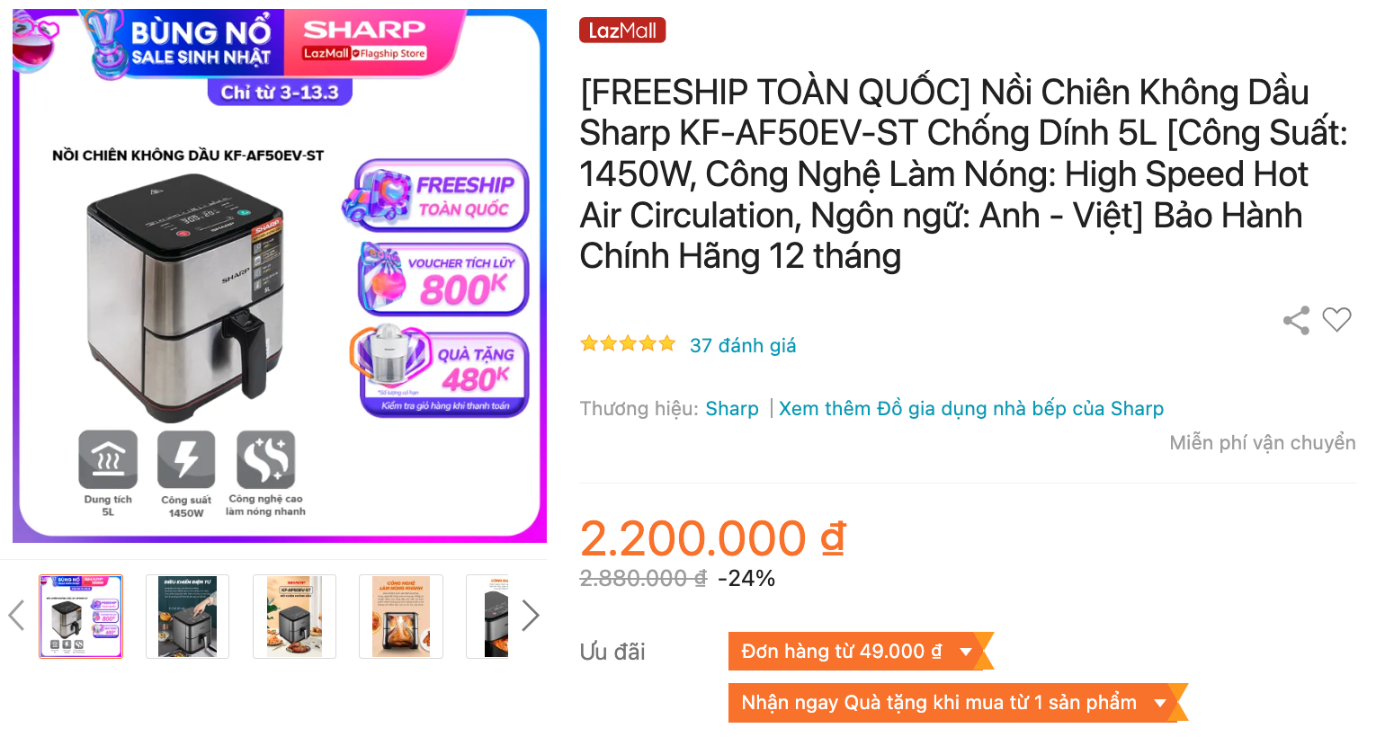 Review nồi chiên không dầu Sharp KF-AF50EV-ST 8 thực đơn nấu tự động 10 Mua nồi chiên không dầu Sharp KF-AF50EV-ST tại Lazada