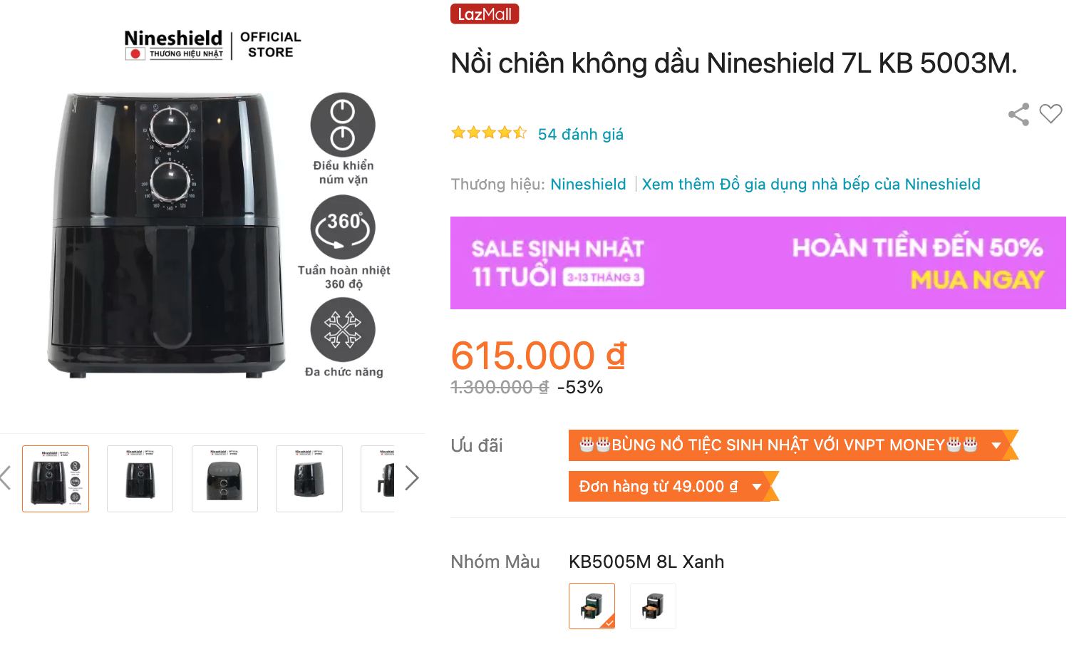 Mua Nồi chiên không dầu Nineshield KB 5003M tại Lazada