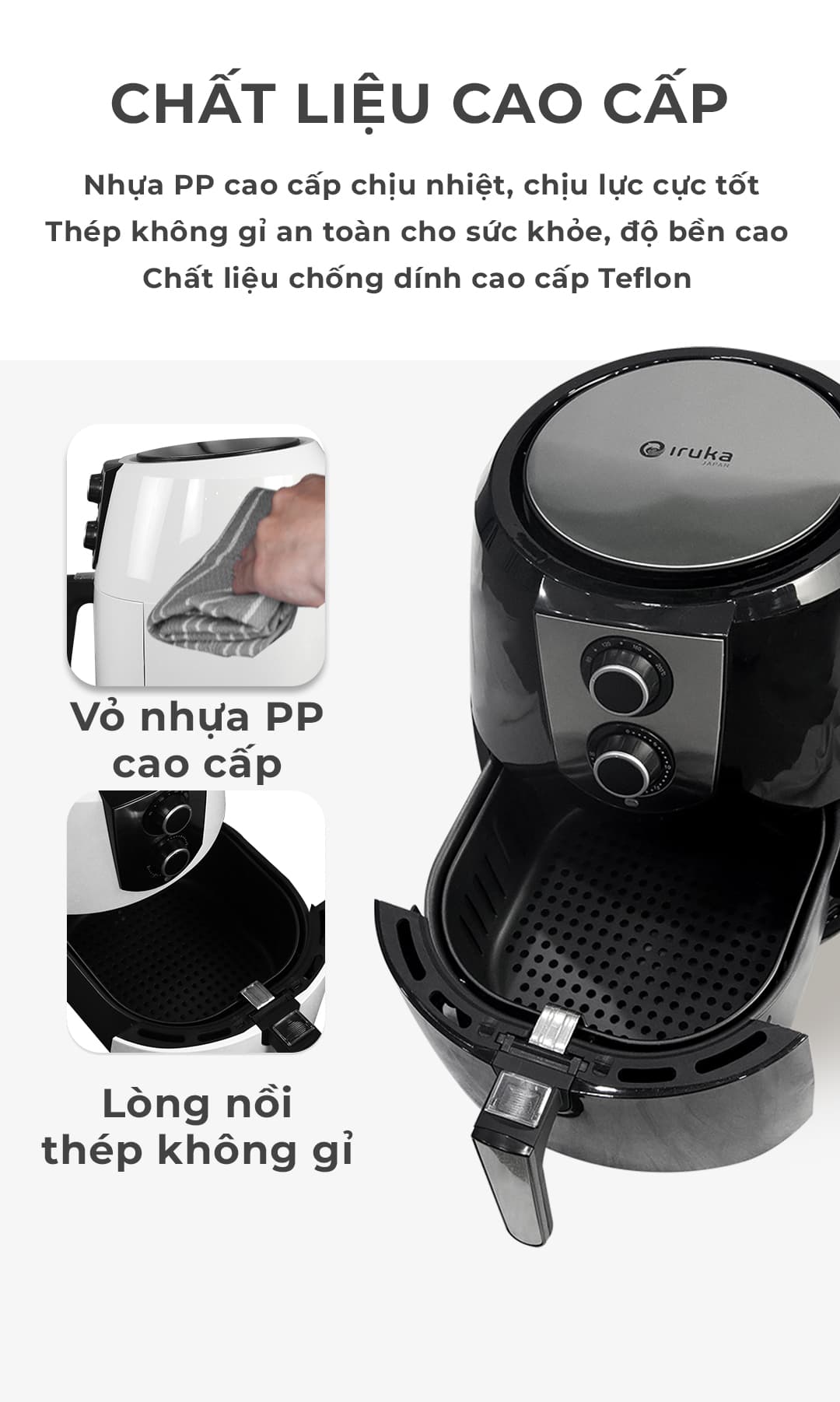 Chất liệu của nồi chiên không dầu Iruka I-67