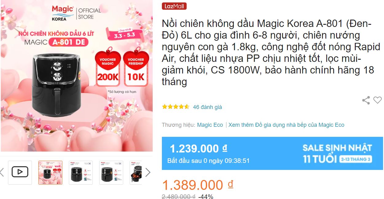 nồi chiên không dầu Magic A-801